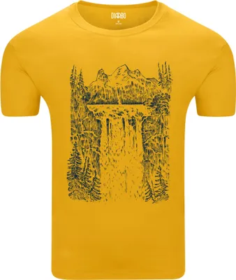 Produktbild von Diarbo Herren T-Shirt mit Landschaft Druck Wasserfall und Berge Gelb Gr.XXL