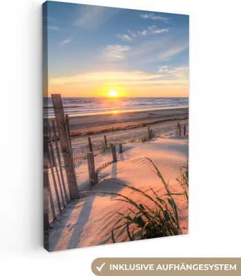 Produktbild von MuchoWow® - Leinwandbilder - Strand - Meer - Düne - Sonnenuntergang - Landschaft, Wandbild, Wanddeko Bilder Wohnzimmer, 80x120 cm