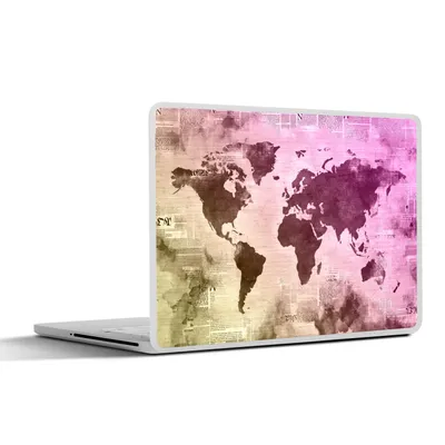 Produktbild von MuchoWow® Laptop Aufkleber Sticker Cover Weltkarte - Gelb - Lila 36.5x27.5 cm - Laptop-Sticker