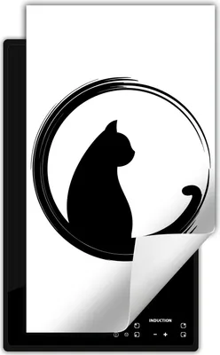 Produktbild von DarHaus Herdabdeckplatte 1 teilig 30x52 cm Anti Rutsch Matte Aufrollbar, schwarz - Katze