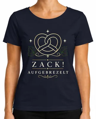 Produktbild von Zack Aufgebrezelt Brezel Bayern Trachtenshirt Lederhose Dirndl JGA Damen T-Shirt, Navy, XL