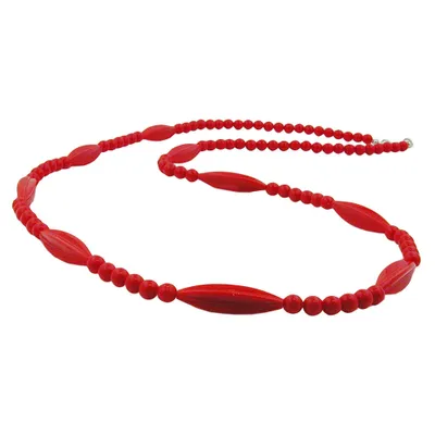 Produktbild von Kette Rillenolive und Perle rot Kunststoff Verschluss silberfarbig 80cm rot 80 cm