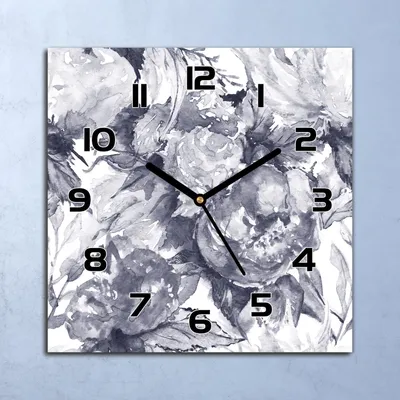 Produktbild von Wanduhr Echt-Glas-Küchenuhr Graue Blumen Quarz Lautlos 30x30 Deko Bilder