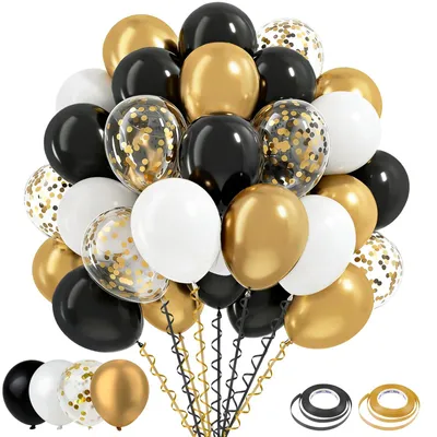 60 Latex-Ballons 30,5 cm Schwarz-Gold für Party-Deko