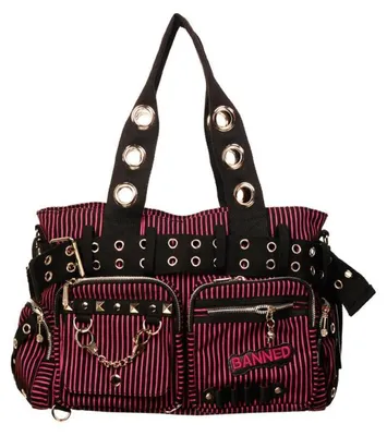 Produktbild von Banned - gestreifte Handtasche / Schultertasche Schwarz Rot