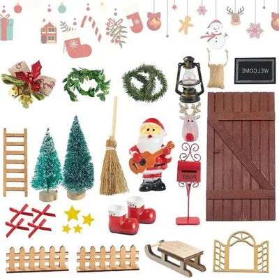 Produktbild von Holzweihnachtstür mit Briefkasten und Leiter Miniatur