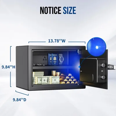 Immagine prodotto di Cassaforte ignifuga - Cassaforte biometrica da 23 l - Impronta digitale e tastiera numerica - Design a scomparsa per casa e ufficio - Volume 0,8 ft³ - Nero