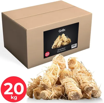 Produktbild von GrillX Anzündwolle 20kg - 1680 Stück - ökologische - Holzwolle Anzündkrullen - BBQ & Kamin