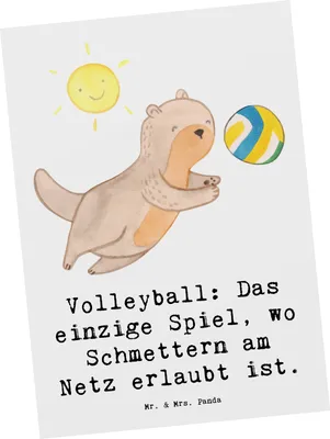 Produktbild von Mr. & Mrs. Panda Postkarte Volleyball Schmettern - Weiß - Geschenk, Teamarbeit, Sport, Postkarten, Sportarten, Grußkarte, Ansichtskarte, Sportler, Sportart, Fotokarte