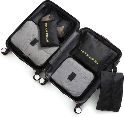 Produktbild von 6 Stück Packwürfel Gepäcktaschen Organizer Hochwertige Reise Reisegepäck Packing Organizer Set mit Kulturtasche Schwarz