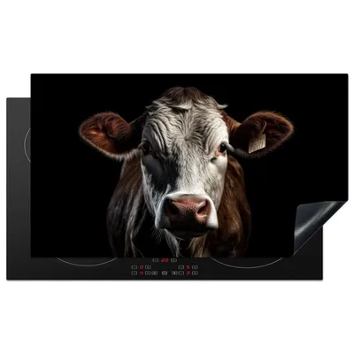 Produktbild von KitchenYeah© Herdabdeckplatte Kühe - Tiere - Porträt - Schwarz , 89x51cm, Küche Deko, Glaskeramikkochfeld Herdabdeckung, Abdeckplatte fùr Kochfeld