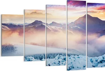 Produktbild von Bild auf Leinwand - Leinwandbild - Berge Schnee Winter - 150x100cm - Wand Bild - Wanddeko - Leinwanddruck - Bilder - Kunstdruck - Wanddekoration - Leinwand bilder - Wandkunst - EG150x100-3596