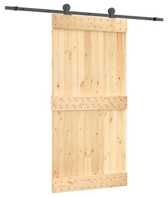 Zdjęcie produktu dla Drzwi przesuwne vidaXL w kolorze naturalnym i czarnym, 100 x 210 cm, z litego drewna sosnowego