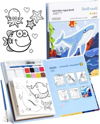 Immagine prodotto di Libro da colorare con acquerelli per bambini dai 3 ai 12 anni, con 18 pagine e blocco da disegno