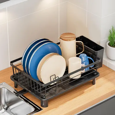Imagen del producto de Escurreplatos moderno para la cocina, con varios compartimentos, estructura reforzada y soportes para cubiertos y platos