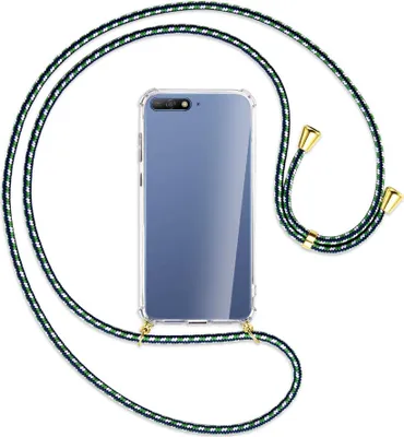 Produktbild von Handykette Backcover-Schutzhülle mit Band (Metall goldfarben) für Huawei Y6 2018 - grün/blau/weiß