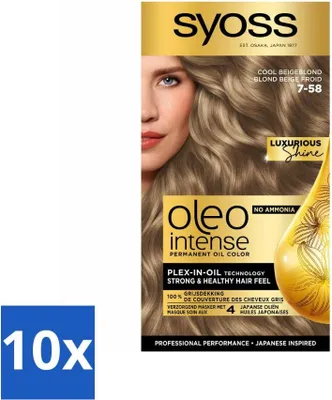 Obrázek produktu pro SYOSS - Oleo Intense 7-58 Cool Beige Blonde - barva na vlasy - bez amoniaku - krytí šedé - dlouhotrvající barva - hodnotné balení - 10 kusů