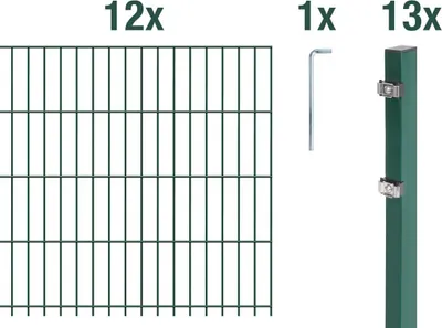 Produktbild von Alberts Doppelstabmattenzaun 6-5-6, Matten 2,50 m, Höhe 1,03 m, Länge 30 m, grün, Zaun als Komplettset, Pfosten mit Klemmlasche 60x40 mm