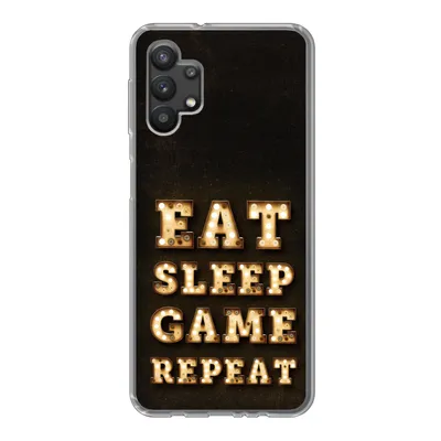 Produktbild von MuchoWow® Handyhülle Schutzhülle Hülle für Samsung Galaxy A32 5G Spiele - Spiele - Zitate - Sprichwörter - Eat sleep game repeat Silikon Softcase Handy Hülle - Softcase
