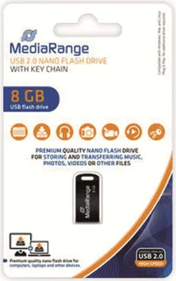 Produktbild von MediaRange MR920, 8 GB, USB Typ-A, 2.0, 15 MB/s, Ohne Deckel, Schwarz