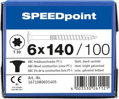 Produktbild von ABC SPEEDpoint Holzbauschraube Tellerkopf T30 Teilgewinde Schabenut A2J 6x140mm (100)
