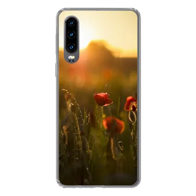 Produktbild von MuchoWow® Handyhülle Schutzhülle Hülle für Huawei P30 Mohn - Sonnenuntergang - Gold Silikon Softcase Handy Hülle - Kartenbesitzer