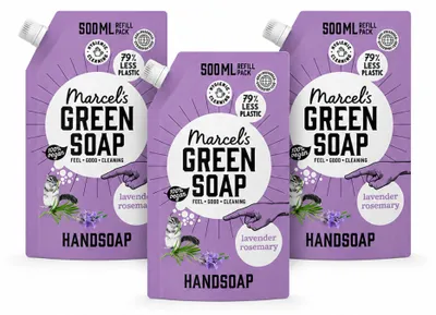 Image de 3 flacons recharge de savon pour les mains "Marcel's Green Soap" - Lavande et romarin - 500 ml - Pack économique - 3 pièces