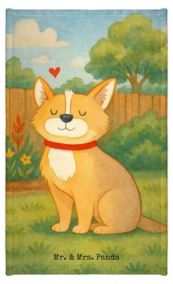 Produktbild von Mr. & Mrs. Panda Handtuch Hund Glück Design - Weiß - Geschenk, Frotteetuch, Corgie, Sprüche, Kleines, Gästehandtuch 30x50, Spruch, Gäste-WC, Süß, Herz, Klein