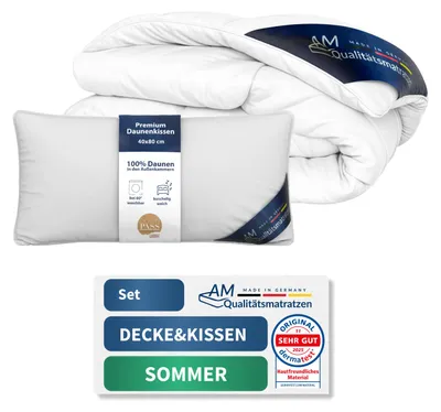 Produktbild von Premium 1er Daunenset | Kissen 40x80 cm & Sommerdecke 135x200 cm | 100% Daunen | Leicht & atmungsaktiv | Downpass verifiziert