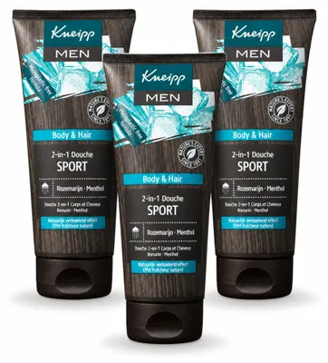 Obrázek produktu pro 3 kusy sprchového gelu a šamponu 2 v 1 Kneipp Men Sport – 200 ml – výhodná balení