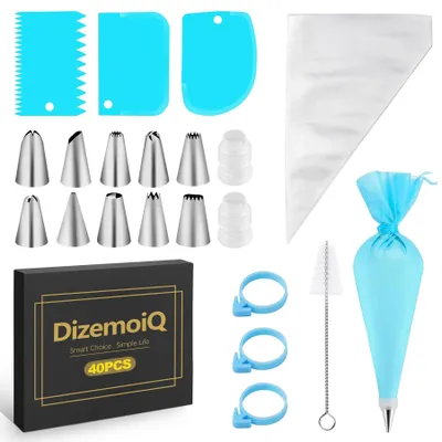 Produktbild von Spritztüllen Set - 24-teilig mit Edelstahl-Spritztüllen und Spritzbeuteln - zum Backen und Dekorieren von Torten und Cupcakes