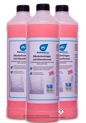 Produktbild von KaiserRein Profi Alkoholreiniger mit Glanzformel 3 x 1 L 3 Liter Glanzreiniger schützt alle Böden & Materialien der perfekte Allzweck Oberflächenreiniger