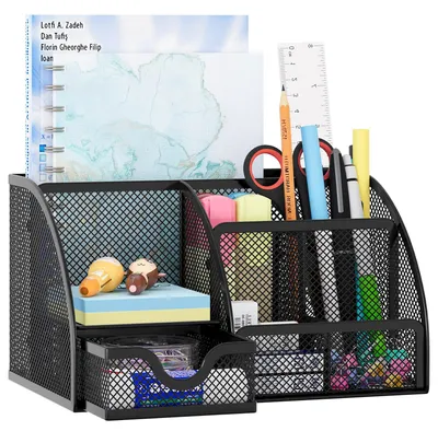 Produktbild von Cutefly Schreibtischorganizer - 5 Fächer und 1 Schublade - Schwarz - Perfekt für Büro und Zuhause - Kompakte Größe