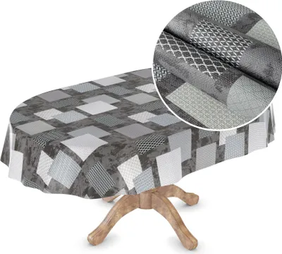 Produktbild von Tischdecke Wachstuch Premium Ornamente Grau Robust Wasserabweisend Oval Breite 140 cm Länge 240 cm