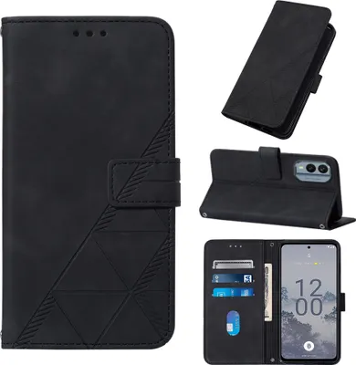 Produktbild von Hülle für Nokia X30 5G Prägung Flip Leder Kartenfächer Schutzhülle mit Ständer Schwarz