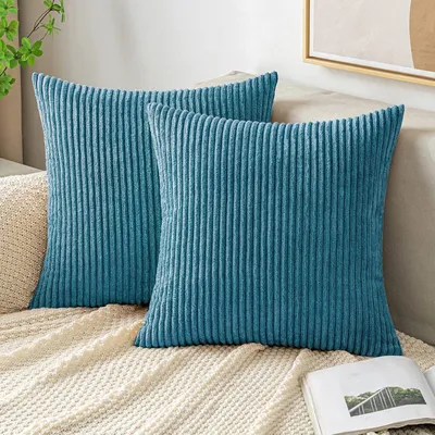 Produktbild von EMEMA Kissenbezug Kordsamt Zierkissenbezug 45x45 cm Seeblau 2er Set