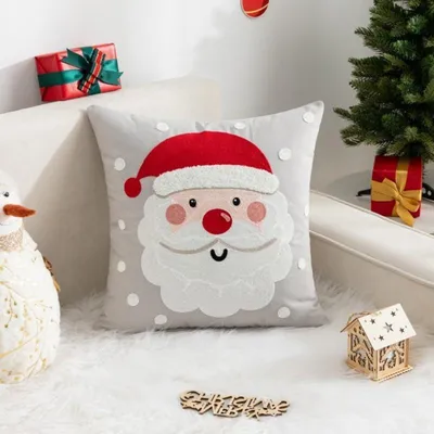 Productafbeelding van Kussenslopen, kerstthema, 45x45 cm, 2 stuks, grijs, met kerstman