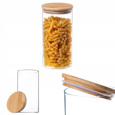 Produktbild von KADAX Glasbehälter mit Bambusdeckel, Spülmaschinenfeste Vorratsgläser, Luft-dichte Vorratsdosen (Rund 1400ml)