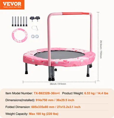 Obrázok produktu pre VEVOR detská trampolína vonkajšia trampolína 91,44 cm skladacia trampolína záhradná trampolína pre batoľatá, narodeninový darček pre deti od 3 rokov nosnosť 100 kg červená