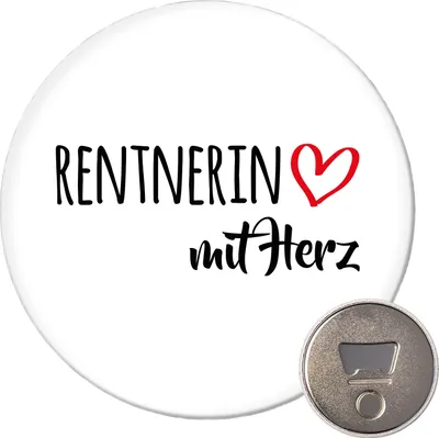 Produktbild von Huuraa Magnet Rentnerin mit Herz 59mm Kühlschrankmagnet rund Flaschenöffner Geschenkidee