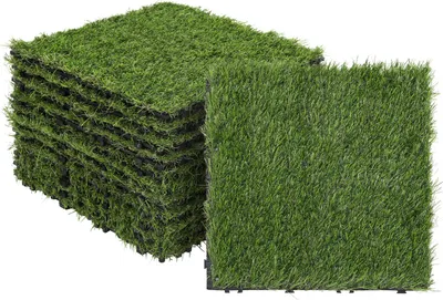 Produktbild von Faziango Kunstrasenfliesen 30x30 cm 99 Stück (9 m²) – Klickfliesen Terrassenfliesen Balkonfliesen mit Drainage & Stecksystem