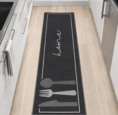 Produktbild von Unyqoos® Küchenläufer 80x200 cm Grau – 100% Polyester, Antirutsch-Latex, waschbar 30°C, wasserbeständig & antiallergisch – Läufer für Küche und Flur