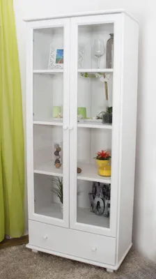 Produktbild von Bücherregal Bücherschrank Büchervitrine - 80 cm breit, Kiefer Holz-Massiv, Optik: Weiß