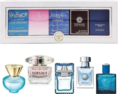 Immagine prodotto di Versace Miniatures Collection Dylan Turquoise Eau de Toilette, 5 ml + Bright Crystal Eau de Toilette, 5 ml + Man Eau Fraiche Eau de Toilette, 5 ml + Pour Homme Eau de Parfum, 5 ml + Eros Eau de Toilette