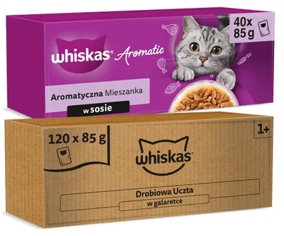 Produktbild von Whiskas Adult 160 x 85 g Nassfutter für ausgewachsene Katzen, Geflügel-Festmahl in Gelee, aromatische Mischung in Sauce