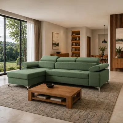 Produktbild von Ecksofa BARDI, Wohnzimmer, modernes Schlafsofa Sofa 4-Sitzer Sofa freistehendes Polstersofa Bettkasten 286 cm linke Ottomane Noel 09