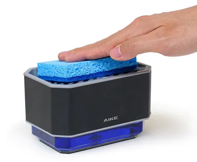 Immagine prodotto di Distributore di sapone da cucina in acciaio inossidabile, capacità 240 ml, colore nero, con spugna