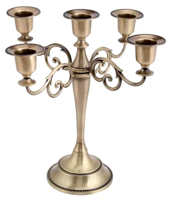 Produktbild von Kerzenhalter aus Metall, 5-armiger Kerzenhalter im europäischen Stil, antiker Kerzenständer für Hochzeitsfeiern und Heimdekoration (Silber)