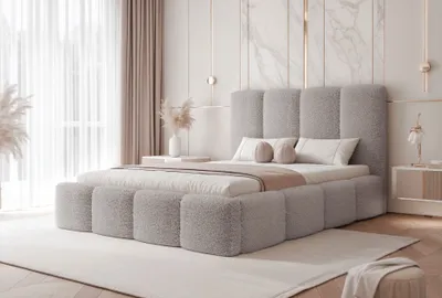 Produktbild von FURMEB24 Polsterbett MARO + Matratze - 120 x 200 cm - HELLGRAU teddystoff
