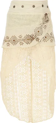 Produktbild von Psytrance Goa Pixi Lagenrock, Wickelrock mit Spitze - Beige, Damen, Creme-weiß, Baumwolle, Röcke